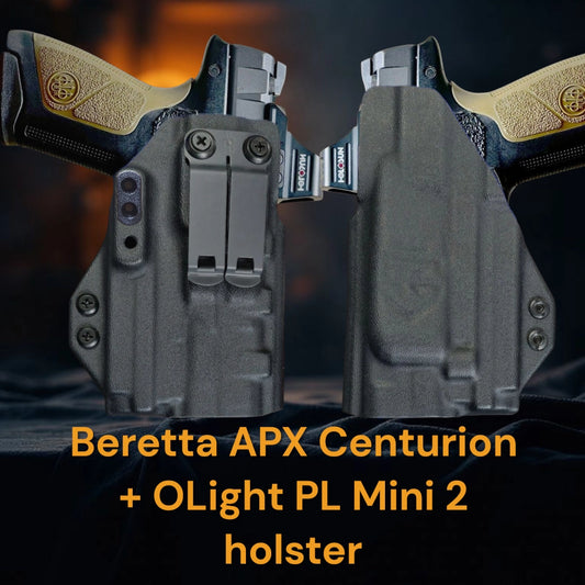 Beretta APX Centurion with OLight PL Mini 2 kydex holster, StealthKydex Próta OLight PL Mini 2 holster, Kydex holster with OLight PL Mini 2 StealthKydex Próta kydex holster, OLight PL Mini 2 kydex holster, OLight PL Mini 2 kydex holster, best EDC OLight PL Mini 2 kydex holster, best kydex holster for OLight PL Mini 2