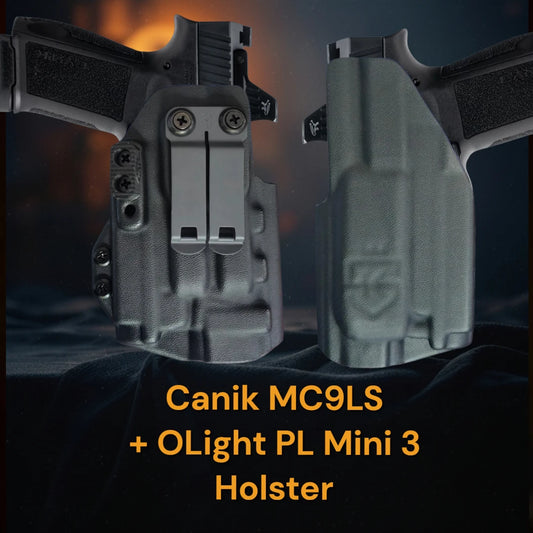 Canik MC9LS with OLight PL Mini 3 kydex holster, StealthKydex Próta OLight PL Mini 3 holster, Kydex holster with OLight PL Mini 3 StealthKydex Próta kydex holster, OLight PL Mini 3 kydex holster, OLight PL Mini 3 kydex holster, best EDC OLight PL Mini 3 kydex holster, best kydex holster for OLight PL Mini 3
