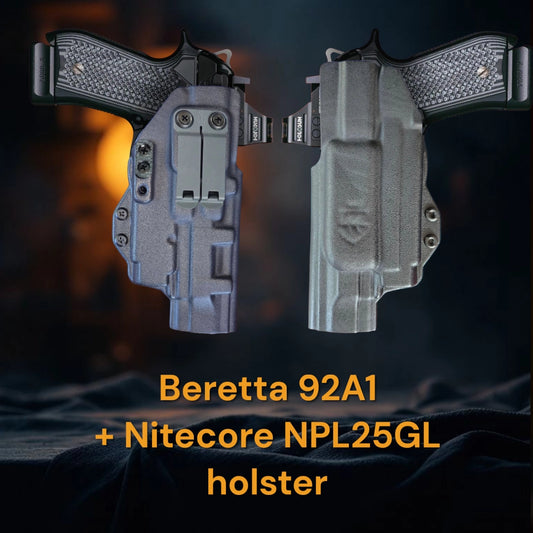Beretta 92A1 + NiteCore NPL25GL Lightbearing – StealthKydex Holster Próta AIWB/IWB Kydex  | Fit to Conceal – Built to Perform
