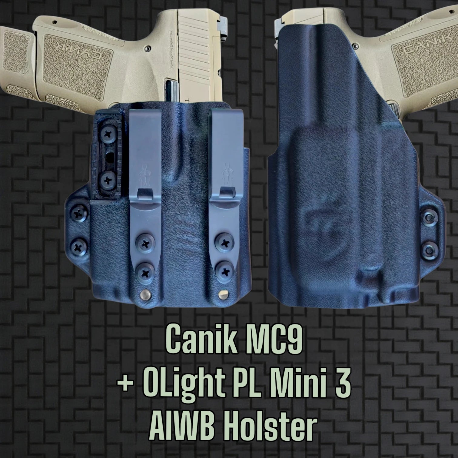 Olight PL Mini 3 StealthKydex AIGIS holster, PL Mini 3 Holster, OLight PL Mini 3 kydex, holster, Canik MC9 + OLight PL Mini 3 Holster, Glock 43X + OLight PL Mini 3 Holster, Canik MC9LS + OLight PL Mini 3 Holster 