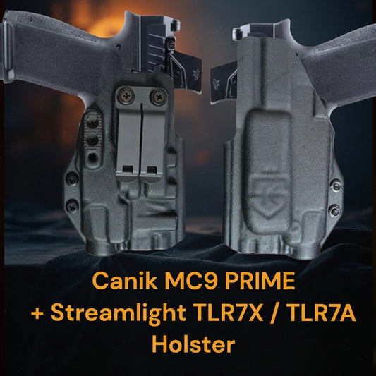 CANIK MC9 PRIME with Streamlight TLR7 StealthKydex Próta kydex holster, Streamlight TLR7 kydex holster, TLR7 kydex holster, best EDC TLR7  kydex holster, best kydex holster for TLR7X 