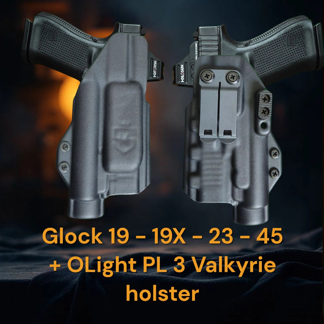 Glock 19 - 19X - 23 - 45 + OLight PL 3 Valkyrie Lightbearing Holster – StealthKydex Próta AIWB/IWB Kydex | Fit to Conceal – Built to Perform