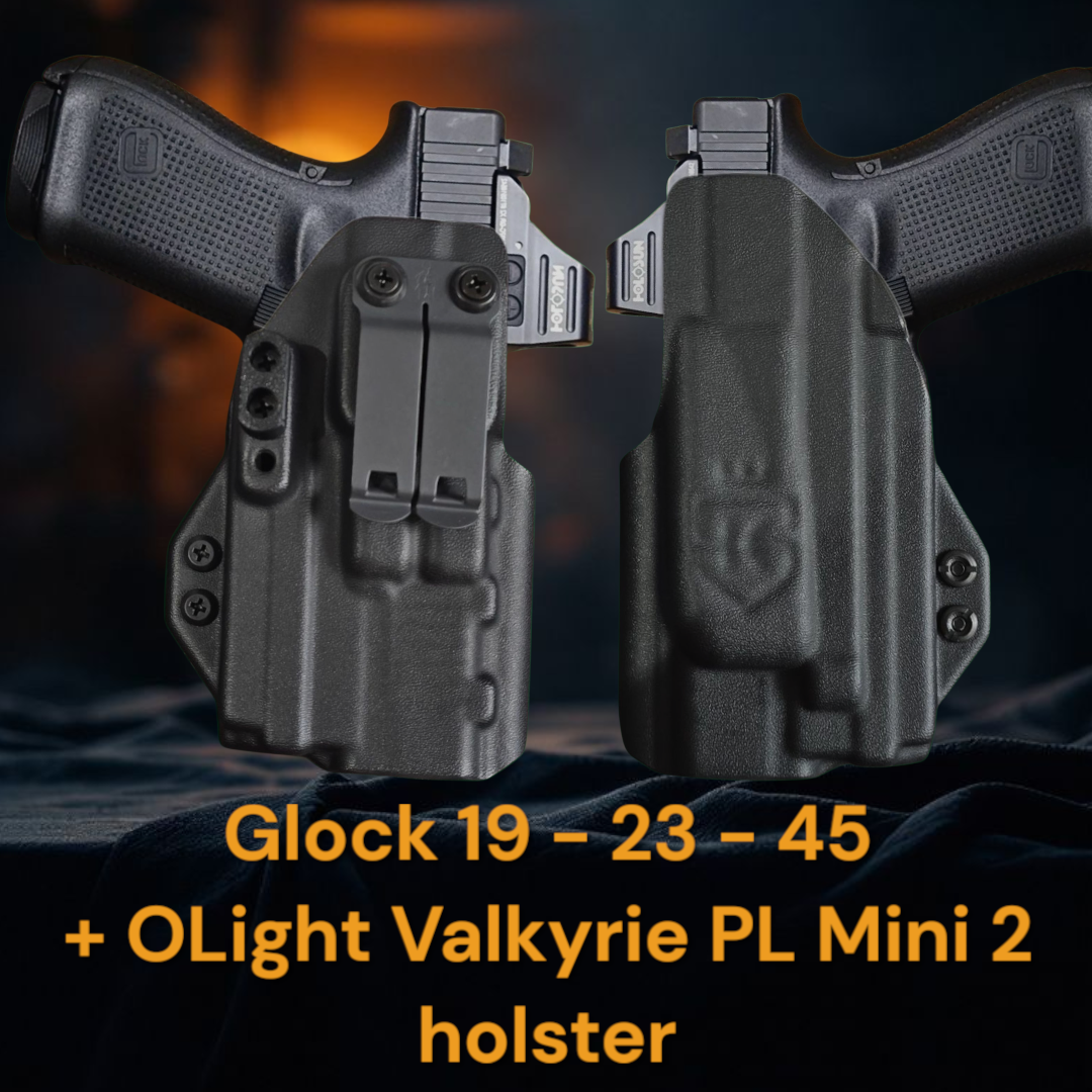 Glock 19 with OLight PL Mini 2 kydex holster, StealthKydex Próta OLight PL Mini 2 holster, Kydex holster with OLight PL Mini 2 StealthKydex Próta kydex holster, OLight PL Mini 2 kydex holster, OLight PL Mini 2 kydex holster, best EDC OLight PL Mini 2 kydex holster, best kydex holster for OLight PL Mini 2