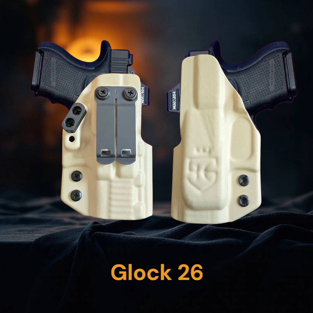 StealthKydex Próta Sub-Compact holsters, Glock 26 kydex holster, kydex holsters, best kydex holsters, comfortable kydex holsters, holster with wedge, holster with camming bar, holster with DCC Monoblock 