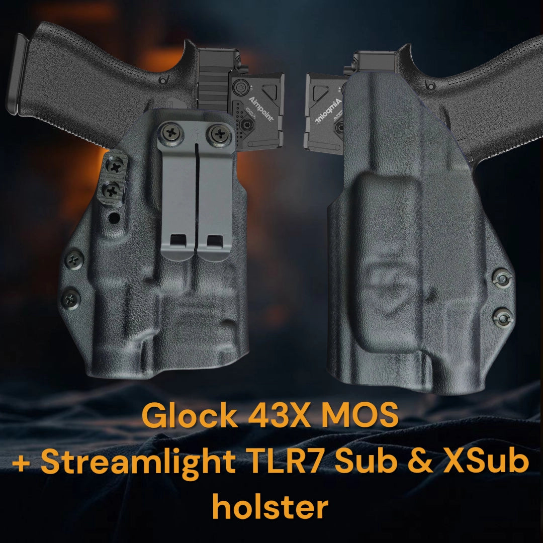 Glock 43X with Streamlight TLR7 Sub StealthKydex Próta kydex holster, Streamlight TLR7 Sub kydex holster, TLR7 Sub kydex holster, best EDC TLR7 Sub kydex holster, best kydex holster for TLR7 Sub 