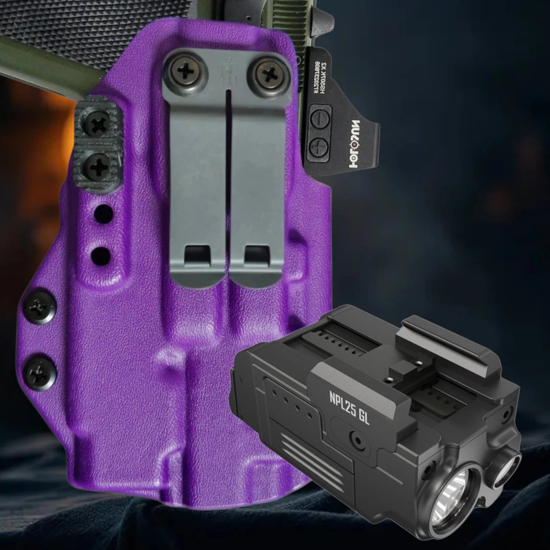 StealthKydex Próta Nitecore NPL25GL kydex holster, kydex holsters, best kydex holsters, comfortable kydex holsters, holster with wedge, holster with camming bar, holster with DCC Monoblock 