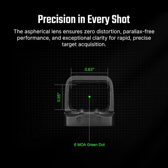 Osight SE 6 MOA Enclosed Green Dot Sight – RMSc Footprint, Side-Loading Battery, 27.5 g