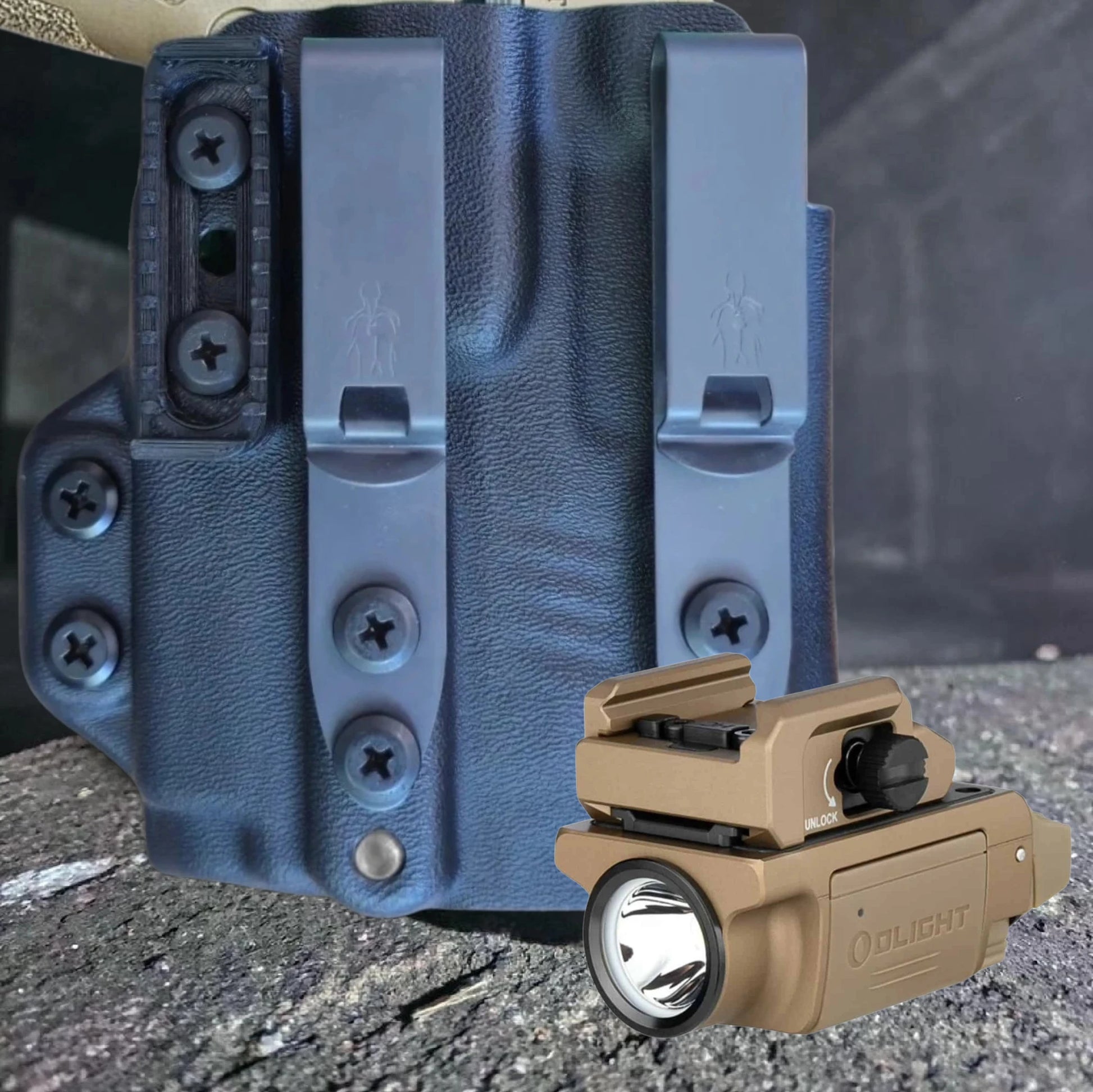Olight PL Mini 3 StealthKydex AIGIS holster, PL Mini 3 Holster, OLight PL Mini 3 kydex, holster, Canik MC9 + OLight PL Mini 3 Holster, Glock 43X + OLight PL Mini 3 Holster, Canik MC9LS + OLight PL Mini 3 Holster 