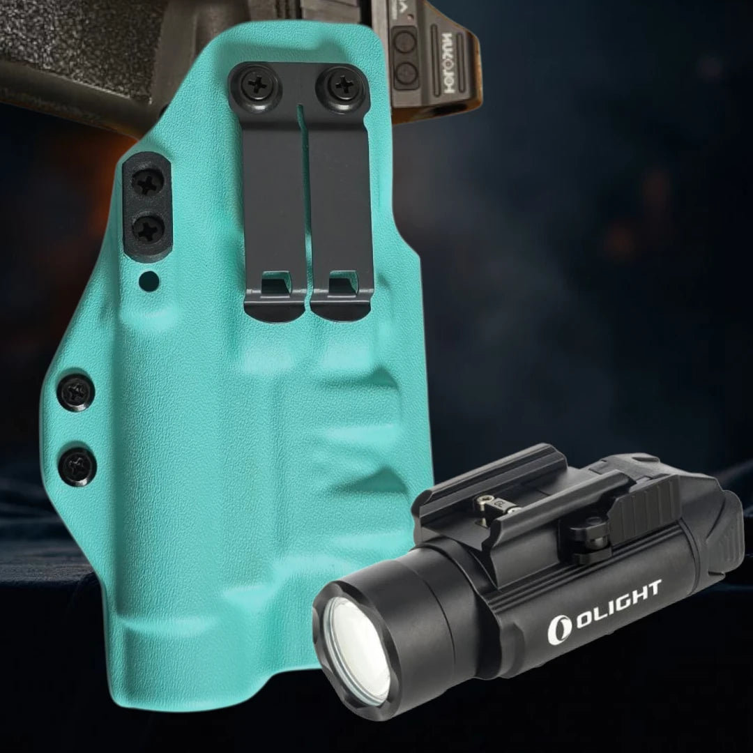 StealthKydex Próta OLight PL Pro holster, kydex holsters, best kydex holsters, comfortable kydex holsters, holster with wedge, holster with camming bar, holster with DCC Monoblock 