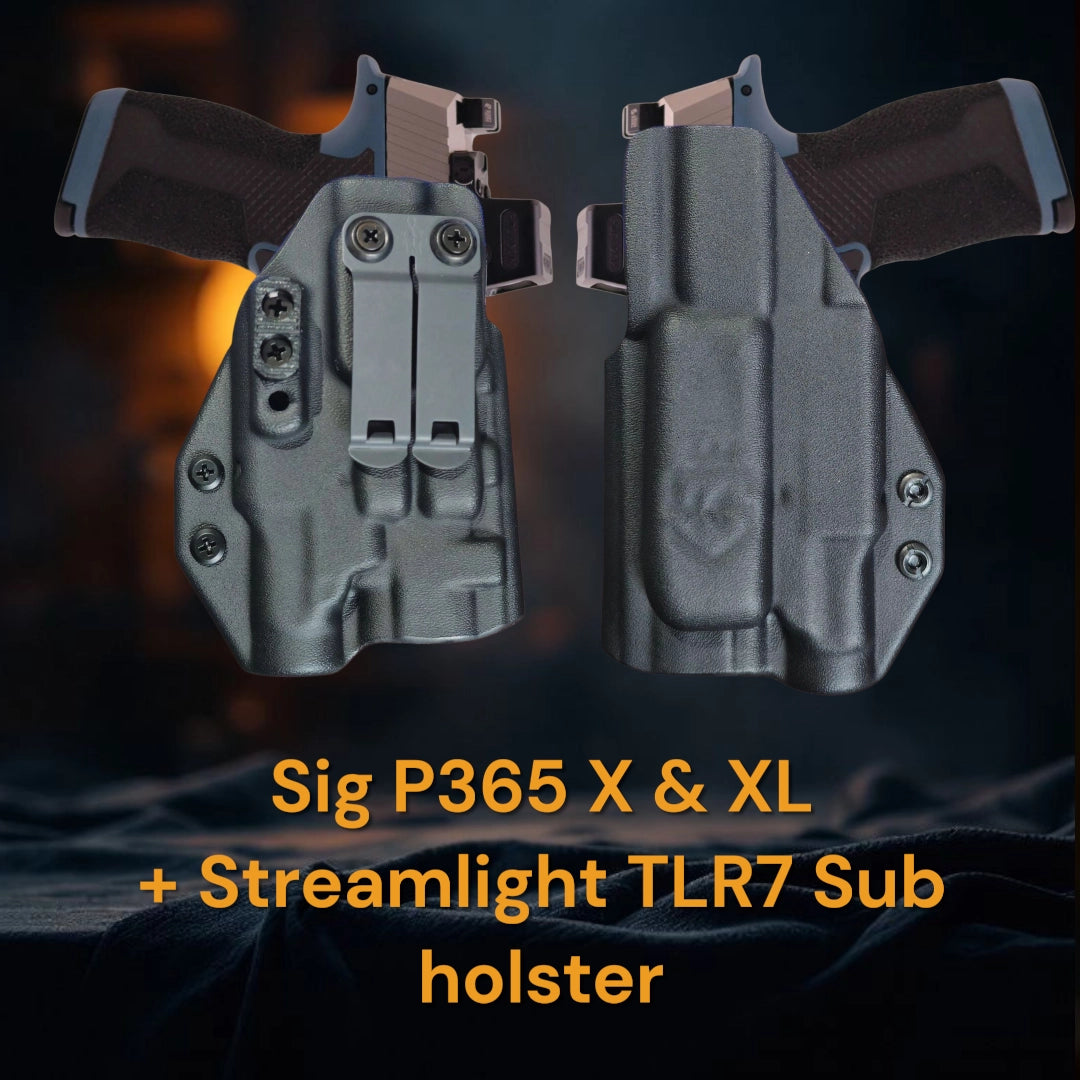 Sig P365X & Sig P365XL with Streamlight TLR7 Sub StealthKydex Próta kydex holster, Streamlight TLR7 Sub kydex holster, TLR7 Sub kydex holster, best EDC TLR7 Sub kydex holster, best kydex holster for TLR7 Sub 