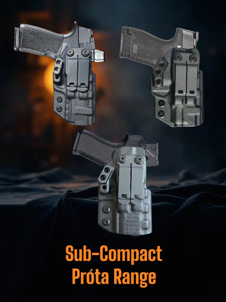 StealthKydex Próta Sub-Compact holsters, kydex holsters, best kydex holsters, comfortable kydex holsters, holster with wedge, holster with camming bar, holster with DCC Monoblock 