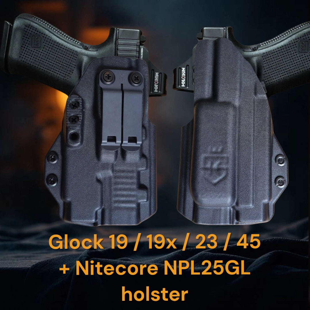 Glock 19 - 23 - 45 + Nitecore NPL25GL Lightbearing Holster – StealthKydex Próta AIWB/IWB Kydex | Fit to Conceal – Built to Perform
