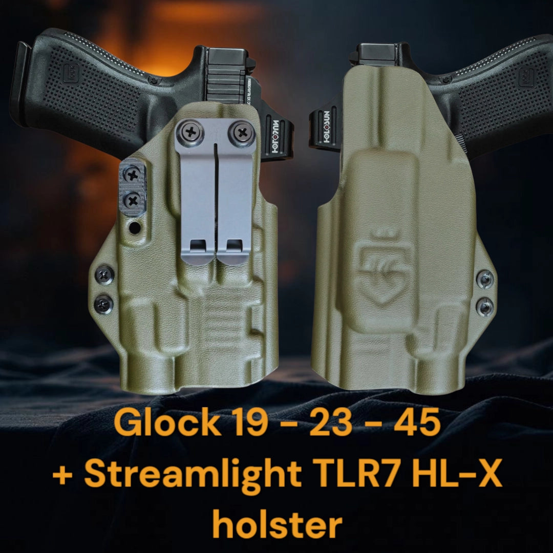 Glock 19 - 23 - 45 + Streamlight TLR7 HL-X Lightbearing Holster – StealthKydex Próta AIWB/IWB Kydex | Fit to Conceal – Built to Perform