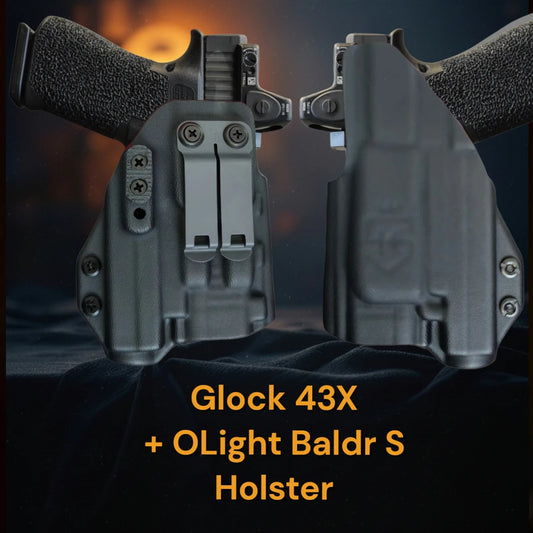Glock 43X MOS + OLight Baldr S Lightbearing Holster – StealthKydex Próta AIWB/IWB Kydex | Fit to Conceal – Built to Perform