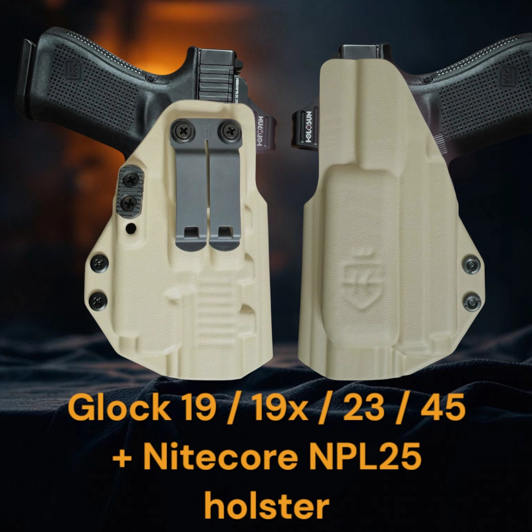 Glock 19 - 23 - 45 + Nitecore NPL25GL Lightbearing Holster – StealthKydex Próta AIWB/IWB Kydex | Fit to Conceal – Built to Perform