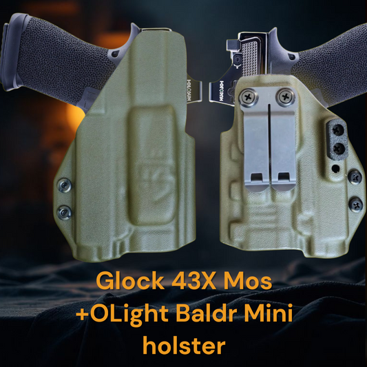 Glock 43X MOS + OLight Baldr Mini Lightbearing Holster – StealthKydex Próta AIWB/IWB Kydex | Fit to Conceal – Built to Perform